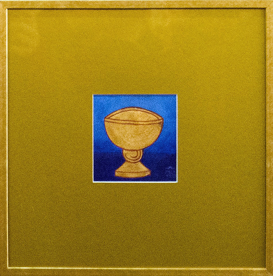 Claudiu Victor Gheorghiu, Pocalul biruinței, 2019, tempera cu ou şi foiţă de aur/carton, 31×31 cm