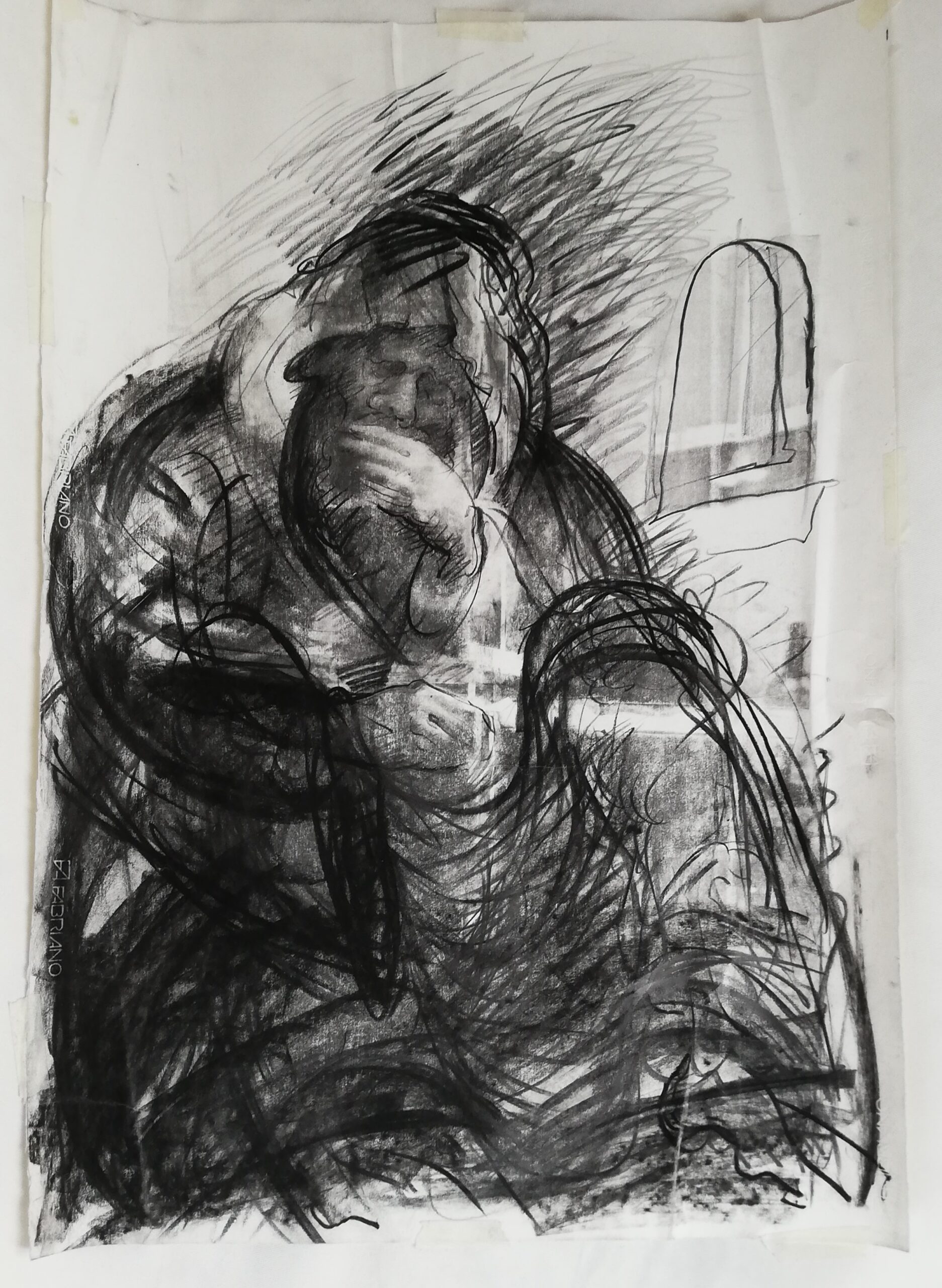 Valentin Scărlătescu, Pustnic, cărbune/hârtie, 100×70 cm