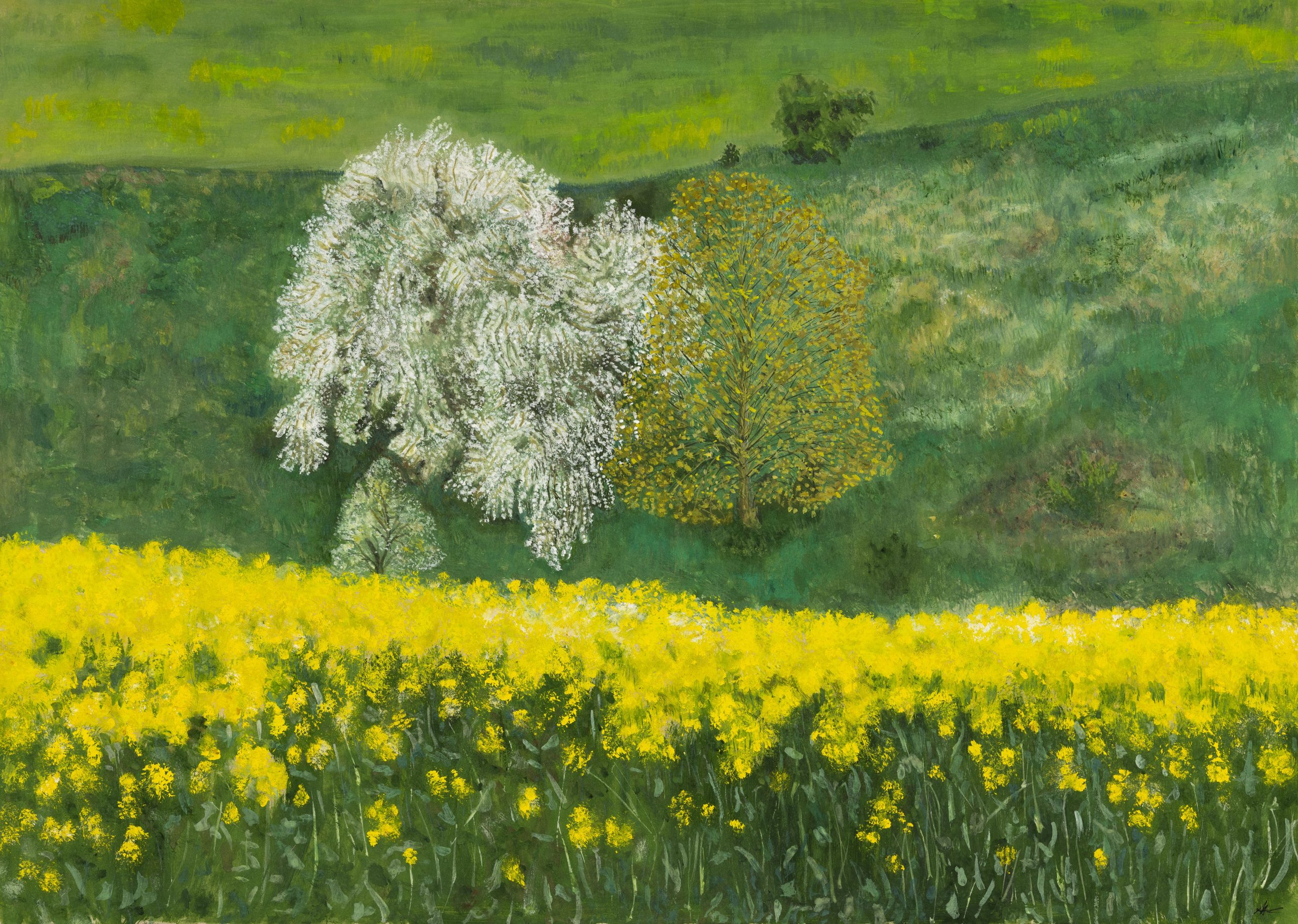 Svetlana Mihăilescu, Dialog de primăvară, guașă/carton, 50×70 cm